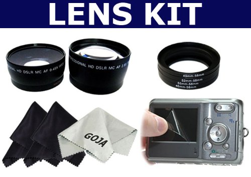 Cheap 58MM 2.5X High Definition Telephoto with front and rear lens cap + 0.45X Wide Angle with front and rear lens cap + 4pcs Rings Set (46, 49, 52, 55MM)+ 2.5" LCD Soft Screen Protector + 2 Deluxe Cleaning Cloths (Black)+ 1 Ultra Fine Microfiber Cleaning Cloth GOJA Logo For Canon EOS 1000D REBEL XTI