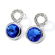 Silvertone Sapphire Blue Swarovski Link Post Earrings Fashion Jewelry