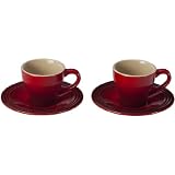 Le Creuset Stoneware Set of 2 Espresso Cups and Saucers, Cherry
