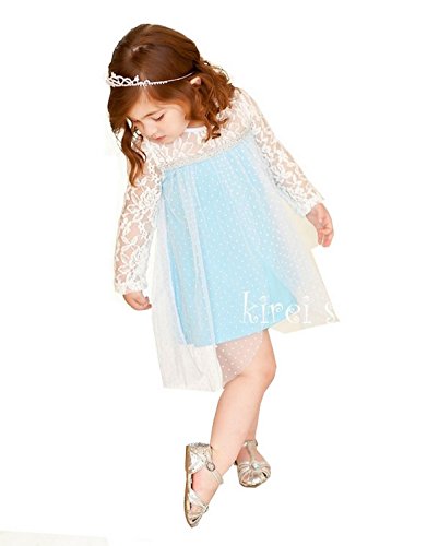 Girls Elegant Elsa Princess Lace Long Sleeves Blue Party Dress (100 (1-2Y))