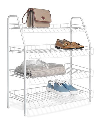 4 TIER SHELF WHITE STEEL CLOSET SHOE AND ACCESSORY RACK
