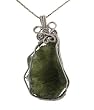 Wire Wrapped Moldavite (19-35mm) Pendant with 18 inch Sterling Silver Box Chain