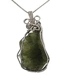 Sterling Silver Wire Wrapped Moldavite Pendant.