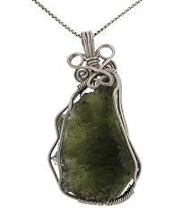 Wire Wrapped Moldavite (19-35mm) Pendant with 18 inch Sterling Silver Box Chain