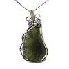 Wire Wrapped Moldavite (19-35mm) Pendant with 18 inch Sterling Silver Box Chain