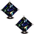 Rainbow Peacock Topaz Square Princess Cut CZ Basket Set Silver Men Unisex Stud Earrings