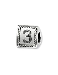 Triangle Block, Number 3 Charm in Silver For 3mm Charm Bracelets