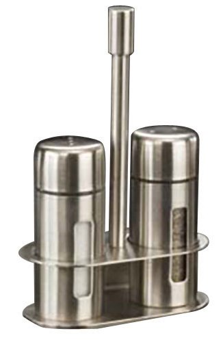 American Metalcraft 3-1/4" Round Stainless Steel Salt & Pepper Set w/Base, Silver