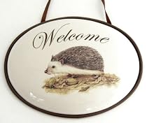 TÜRSCHILD IGEL WELCOME KERAMIK WAND SCHILD OVAL