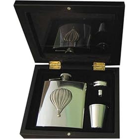 Hot Air Balloon 6oz Stainless Steel Hip Flask - Gift Set