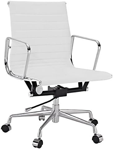 Manhattan Comfort Delancey Mid-Back Adjustable Office Chair, White, Set of 2