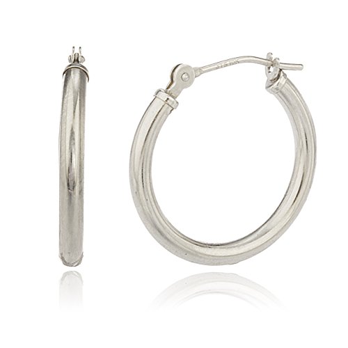 Real 10k White Gold 2mm Basic Pin Catch Hoop Earrings (18 Millimeters)