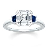 2.00 CT ASSCHER DIAMOND W PRINCESS BLUE SAPPHIRE RING 18K