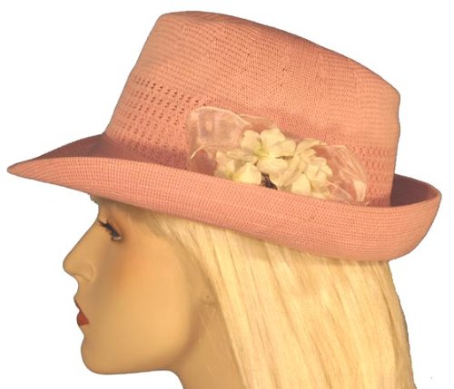 Pink Fedora Hat Trimmed with Flowers