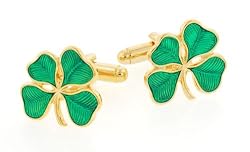 JJ Weston patriotic yellow gold plated and enamel Irish shamrock cufflinks with presentation box. Made in the U.S.A