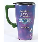 Purple Dragonfly EVERYTHING Happens for a Reason COFFEE TRAVEL Mug NEW