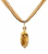 Necklace - N33 - Genuine Semi Precious Gemstone on Five-Strand Organza and Cotton Cord + 2" Extension Chain - Oval Shape ~ Yellow Fancy Agate