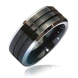 Bling Jewelry Double Groove Black Mens Silver Beveled Edge Tungsten Carbide Ring 8mm size 13