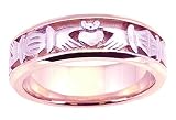14K. Pink And White Gold Celtic Claddagh Design Comfort Fit Wedding Band Ring