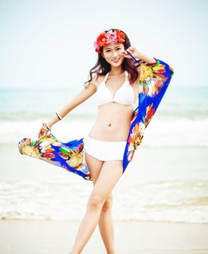 SunHouse Women's Deep V Wrap Chiffon Swimwear Bikini Cover Up Sarong Beach Dress Blue