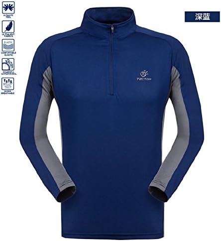 Evaric New Mens Tshirts Polyester Quik Dry Sports Anti UV Stretch Tee Shirts 5073 Navy BlueAsia XL