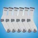 Ss3 6 Pair Pack Women Lady Cotton Soft High Long White with Grey Reinforcement USA Written At Top Sport Crew Athletic Socks