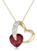Hot Sale 10k Yellow Gold Diamond and Garnet Heart-Shaped Pendant (1/10 cttw, I-J Color, I2-I3 Clarity), 18"