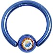 Blue Aurora Austrian Crystal Anodized Titanium Ball Captive Ring