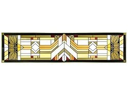 Mission Craftsman Style Geometric Horizontal Art Glass Panel Wall Hanging Suncatcher 10 x 42