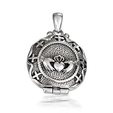 Bling Jewelry Sterling Silver Claddagh Locket Engraved Cross Filigree Back