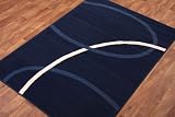 Deep Navy Blue and Cream Modern Swirl Rug 120cm x 170cm (3ft 11 x 5ft 7)