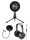 Blue Microphones Snowball iCE Condenser Microphone (Black) with Knox Pop Filter & JVC Full-Size Headphones (Black)