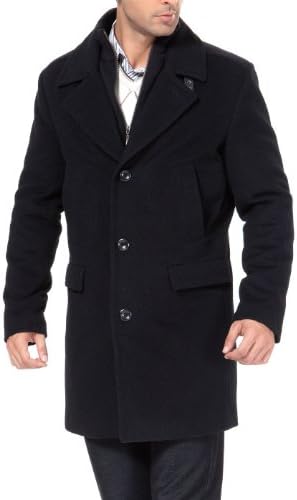 MODERM Men's 'Stephen' Cashmere Blend Bibbed Walking Coat - Black L