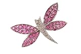 14K White Gold Pink Sapphire and Diamond Dragonfly Brooch