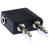 Aircraft / Airplane / Airline Headphone Adaptor - Twin 3.5mm Mono Jack Plugs to 3.5mm Stereo Jack Socket - For use on most major airlines