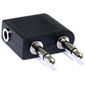Aircraft / Airplane / Airline Headphone Adaptor - Twin 3.5mm Mono Jack Plugs to 3.5mm Stereo Jack Socket - For use on most major airlines