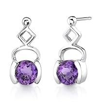 Round Cut Amethyst Drop Earrings Sterling Silver