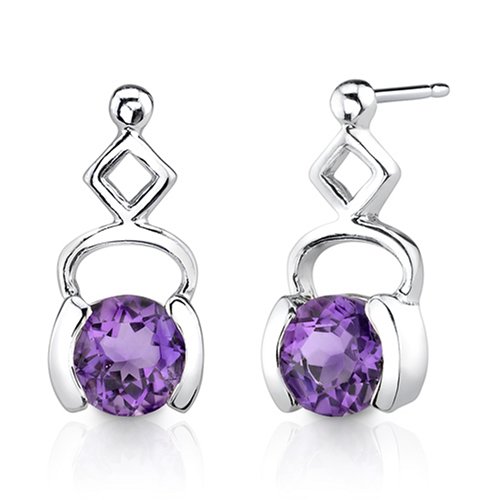 Round Cut Amethyst Drop Earrings Sterling Silver