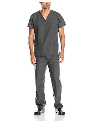 G Med Unisex Scrub Set V-neck Top and Pant 2 PC Set(MENSET-MED,DGY-S)