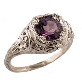 Antique Style Sterling Silver Filigree Amethyst Ring by Janeliunas Jewelry