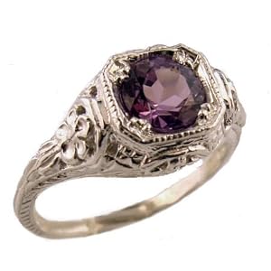 Antique Style Sterling Silver Filigree Amethyst Ring (sz 4.5) by
