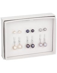 Sterling Silver Multi-Colored Freshwater Cultured Pearl Movable Stud (6-7mm) and Drop (7-8mm) Earrings Set
