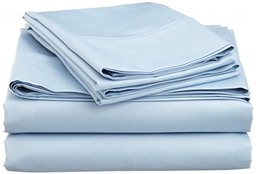 Light Blue Solid 300 TC 100% Egyptian Giza Cotton 4 pcs sheet set Three Quarter (48X75 Inch) & 17 Inch Pocket Drop