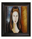 Art Reproduction Oil Painting - Modigliani Paintings: Portrait of Jeanne Hebuterne with Veine D' Or Bronze Scoop - Bronze and Rich Brown Finish - 26.5 X 30.5 - Hand Painted Framed Canvas Art