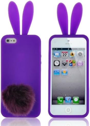 Rabbit Silicone Case Purple Bunny Ears Soft Rubber Silicon Soft Cover Skin Furry Tail For iPhone 5C