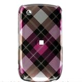 Premium Designer Hard Snap On Crystal Case for the Blackberry 8520 Curve/Gemini - Cool Hot Pink Diagonal Checkers Print