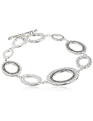 Judith Jack "Silver Halo" Sterling Silver and Marcasite Hammered Oval Link Bracelet, 7.5"