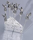 MOUSE CHEESE PICKS - SET OF 8 SILVER MOUSE CHEESE PICKS WITH CRYSTAL