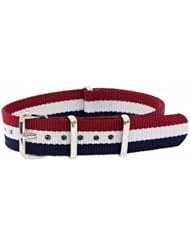 16mm Nato Band Strap [ Red White Blue ] French Edition for mid size Timex Weekender