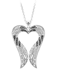 Sterling Silver Angel Feather Wing heart shaped White and Black Diamond Pendant Necklace(GH,I1-I2,0.31ct)